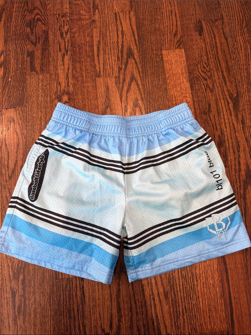 Baseball Lifestyle 101 Light Blue ‘Crayon’ Kids Athletic Shorts with Logo